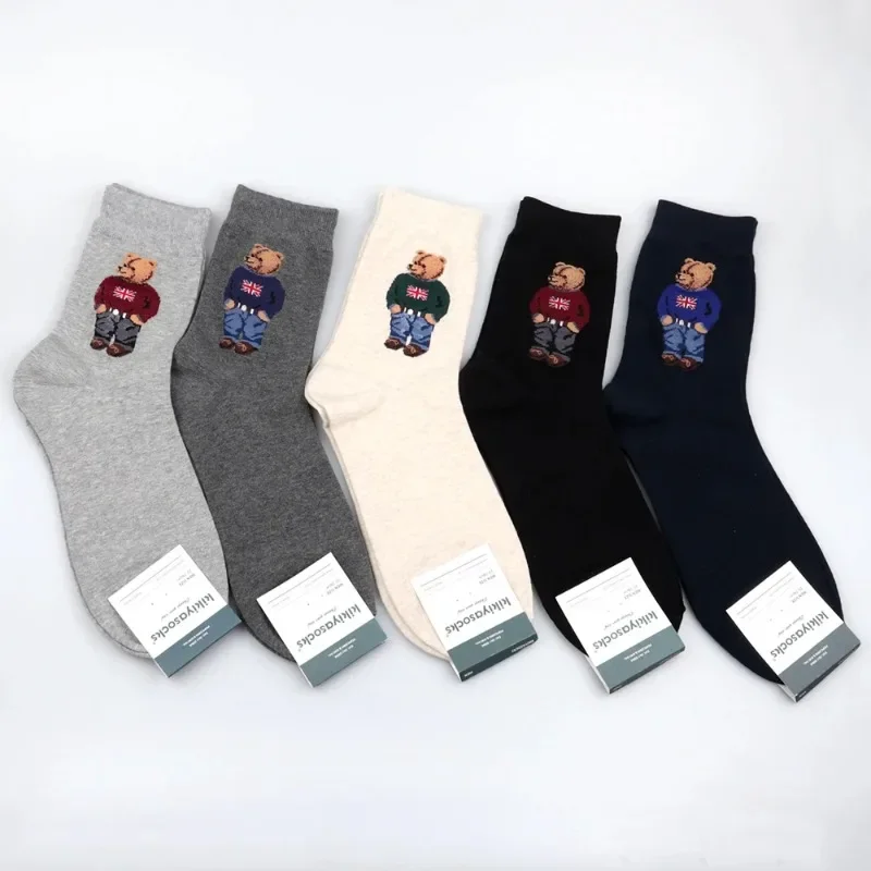 1 Пара мужских носков с мультяшным джентльменом Медведем, хлопковые носки для скейтборда Harajuku, новинка, дышащий Рождественский подарок Sox, Прямая поставка с фабрики