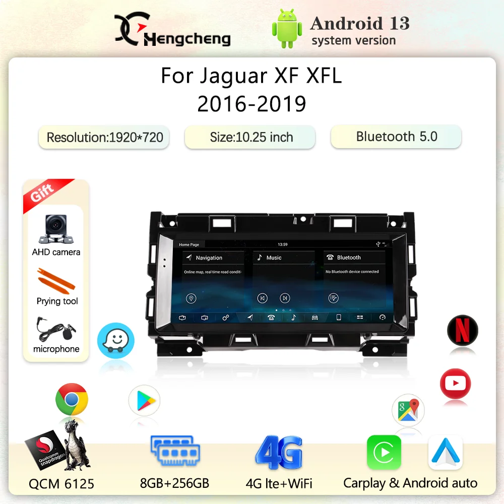 10,25 дюйма Для Jaguar XF XFL 2016-2019 Автомобильный Мультимедийный Видеоплеер GPS Навигация Android13 8 Core Carplay Auto Stereo 4G host 360