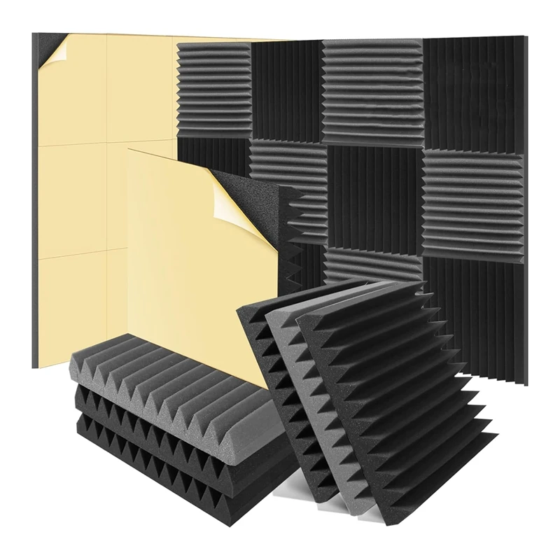 12 Упаковок звуконепроницаемых стеновых панелей 2x12x12 дюймов, самоклеящиеся для дома, студии, офиса, черные и серые