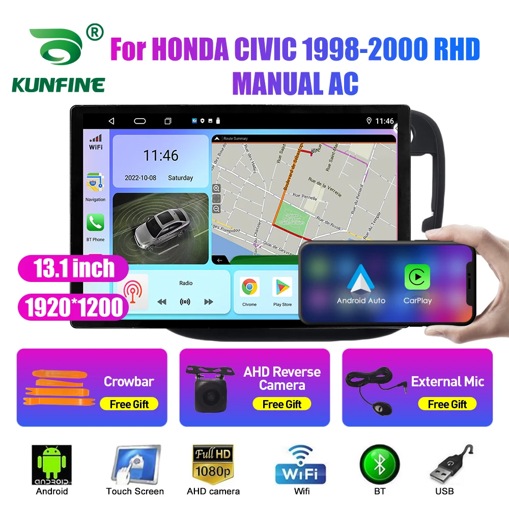13,1-дюймовый Автомобильный Радиоприемник Для HONDA CIVIC 1998-2000 RHD AC Автомобильный DVD GPS Навигация Стерео Carplay 2 Din Центральный Мультимедийный Android Auto