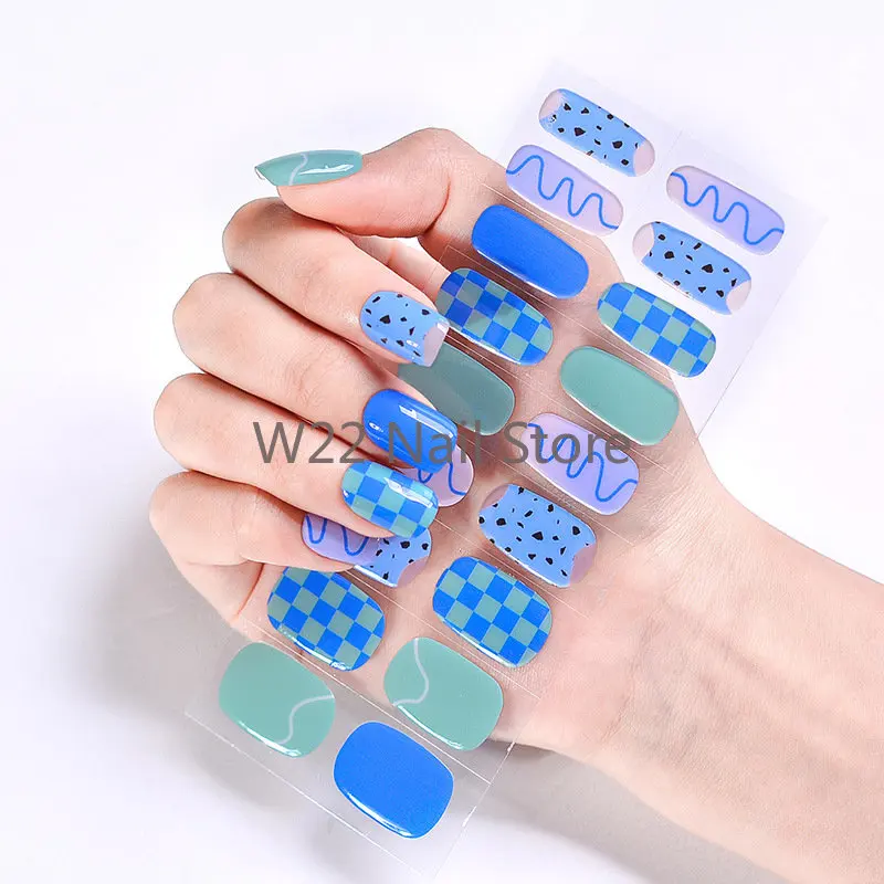 18 Советов Синие квадратные наклейки с полным покрытием из полутвердевшего гель-лака для ногтей Лампа для УФ-терапии гель-лак для ногтей Macaron Наклейка для нейл-арта