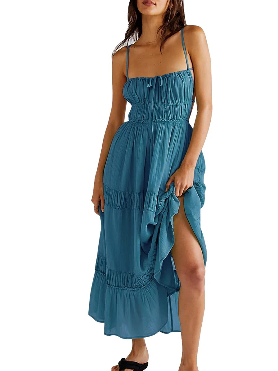 2023 Летнее Богемное платье Макси с цветочным принтом и V-образным вырезом, Элегантный Многоуровневый сарафан для пляжной вечеринки с открытой спиной