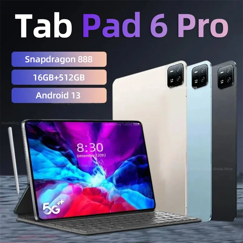 2023 Оригинальный Pad 6 Pro Глобальная версия Snapdragon 888 Xioami Планшетный ПК Android 13 10000 мАч HD 4K Экран 16 ГБ + 512 ГБ 5G WIFI Mi