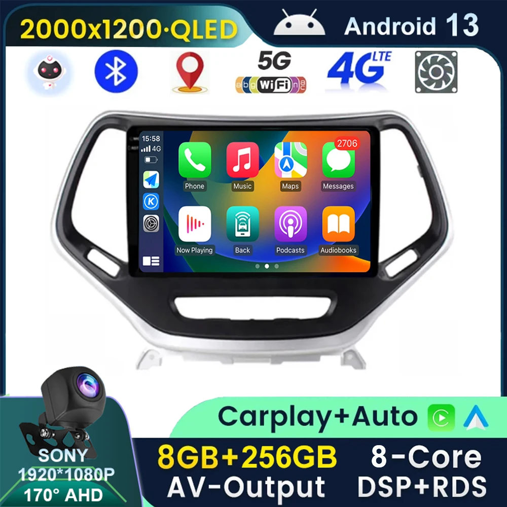 2K Android 13 для Jeep Cherokee 5 KL 2014 - 2018 Автомобильный радиоприемник Беспроводной Carplay Автоматический видеоплеер GPS Навигация Мультимедиа Стерео
