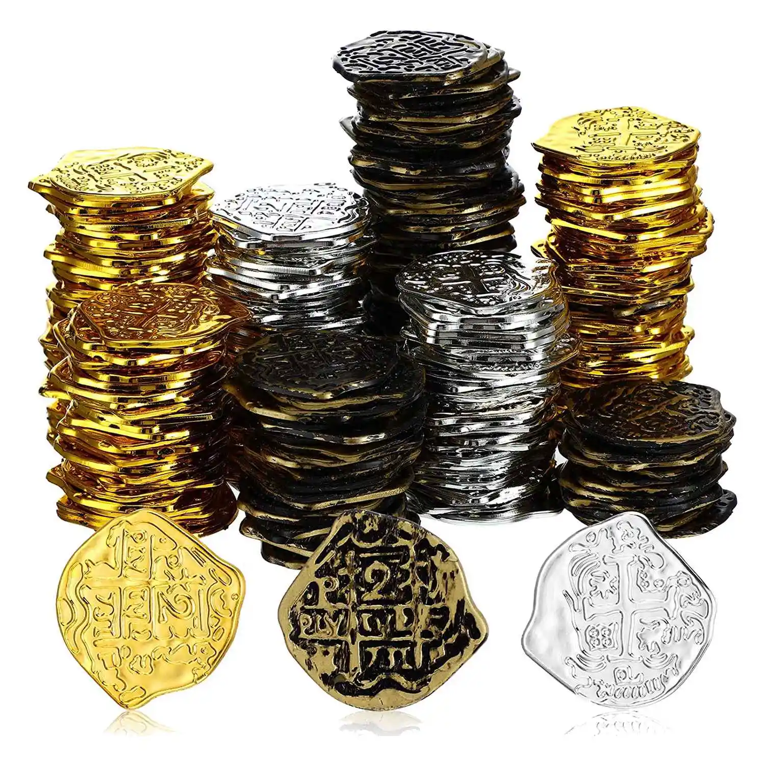 300 шт пластиковых золотых монет пиратские монеты Детские игровые монеты для пиратской вечеринки сундук с сокровищами Игры жетоны игрушки косплей