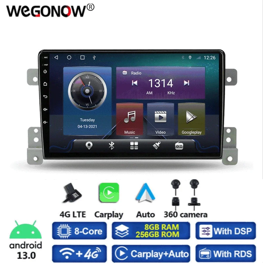 360 Панорамная Камера Carplay 8G + 256GB Android 13,0 Автомобильный DVD-плеер GPS WIFI Bluetooth RDS Радио Для Suzuki grand vitara 2007-2015
