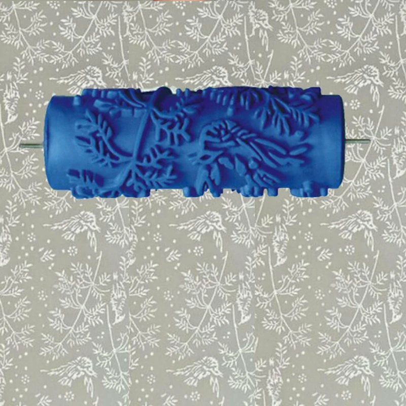 5-дюймовый синий резиновый валик для покраски стен, декоративный валик для покраски стен без рукоятки, листья 002YB