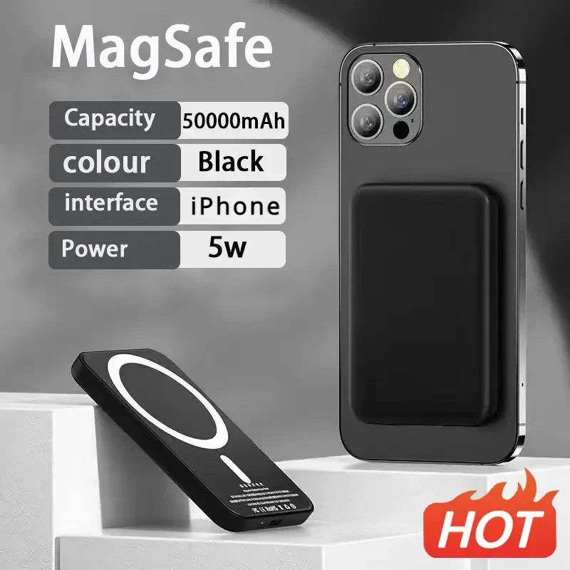 50000mAh Оригинальный 1: 1 Macsafe Power Bank Магнитный беспроводной Powerbank для iPhone 12 13 14 Pro Max Внешний вспомогательный аккумулятор