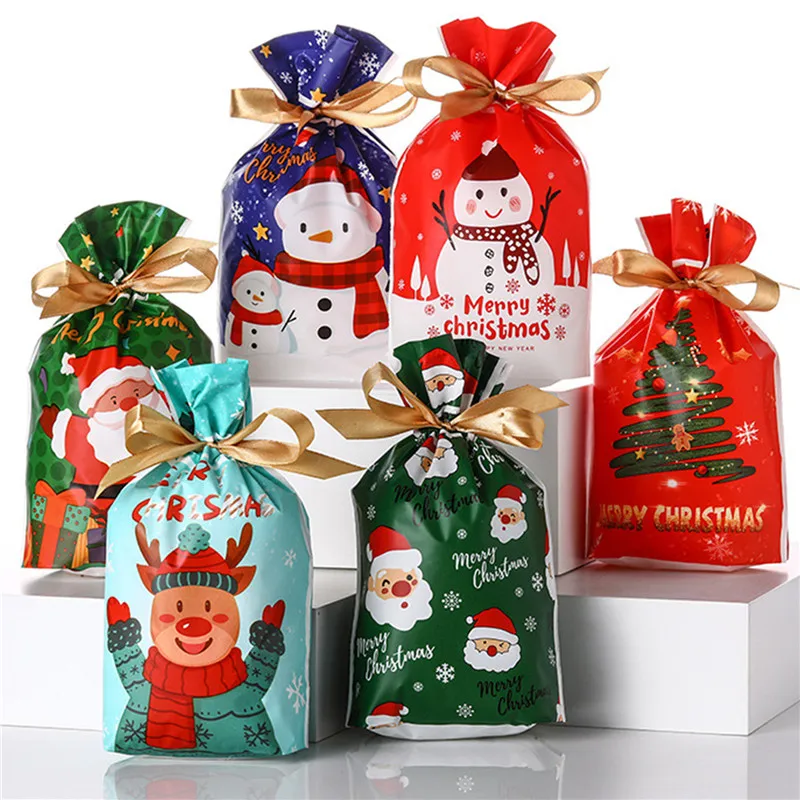 50шт Рождественские пакеты для конфет с заячьими ушками Пластиковая коробка Санта Клаус Пакеты для конфет в виде снеговика для Рождественского печенья Подарочная упаковка