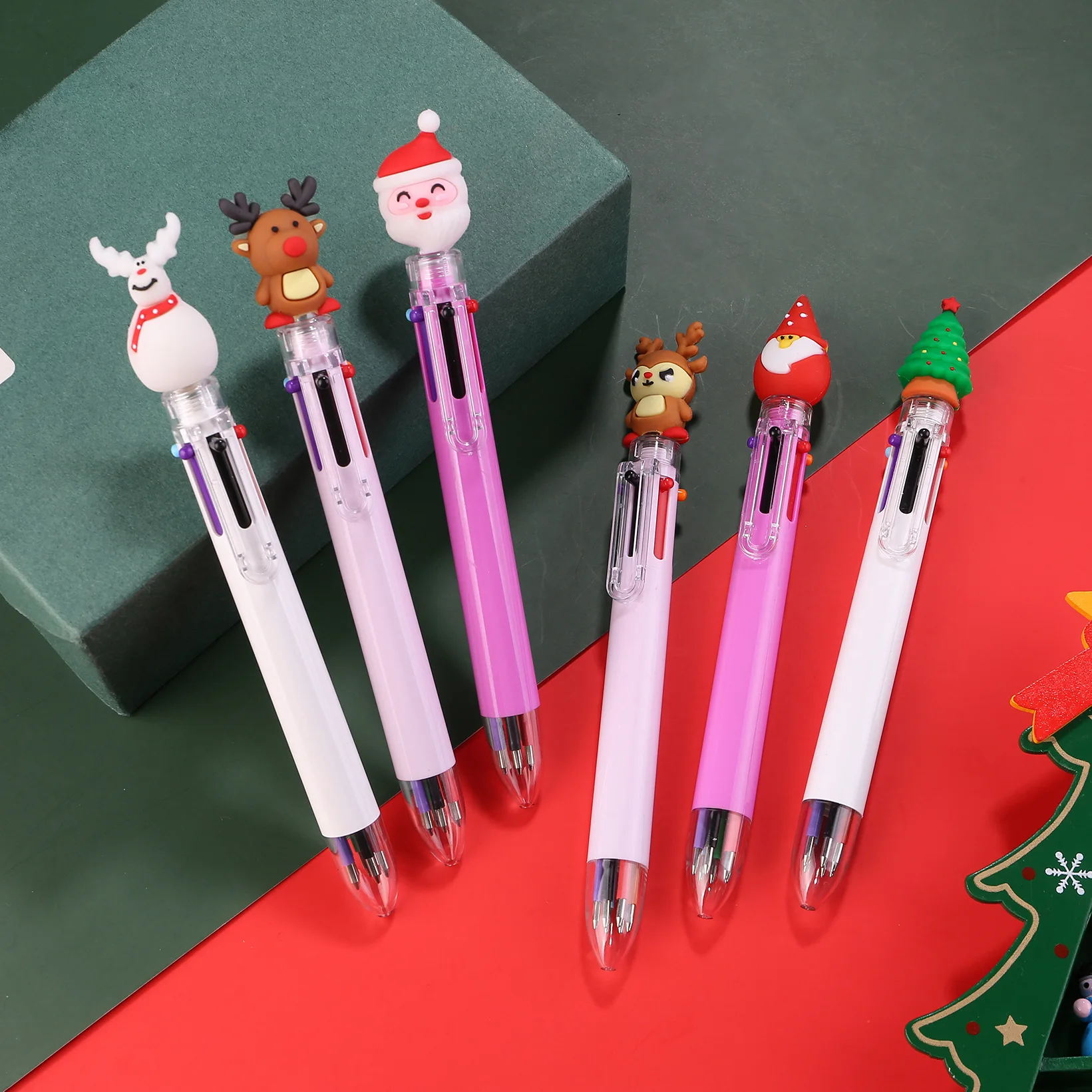 60шт, Милый мультфильм, Рождество, Шариковая ручка 6 цветов, Санта-Клаус, 6-цветные Многоцветные ручки для печати, Школьные канцелярские принадлежности для студентов
