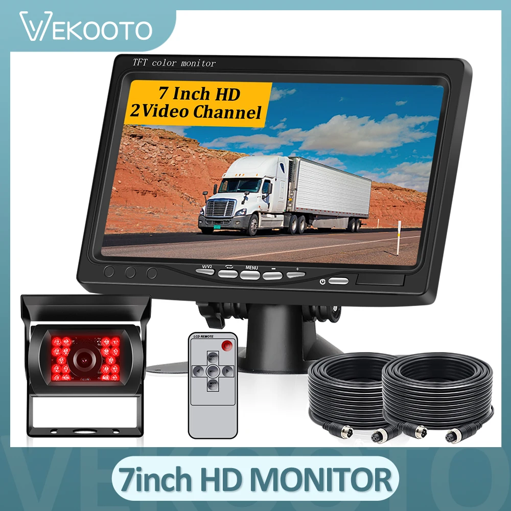 7-дюймовый цветной ЖК-TFT монитор заднего вида 800 * 480 Автомобильная ИК-светодиодная камера заднего вида + 4-контактный разъем для автобуса, грузовика RV