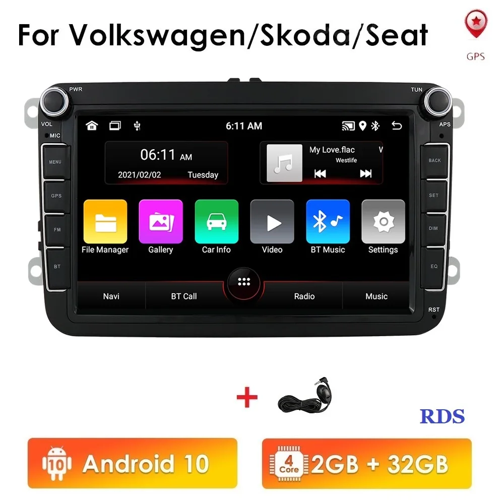 8 Дюймов 2Din Android 10 Автомобильный GPS для VW/Volkswagen Golf Polo Tiguan Passat B7 B6 Leon Skoda Octavia Радио Мультимедийный Плеер Wifi