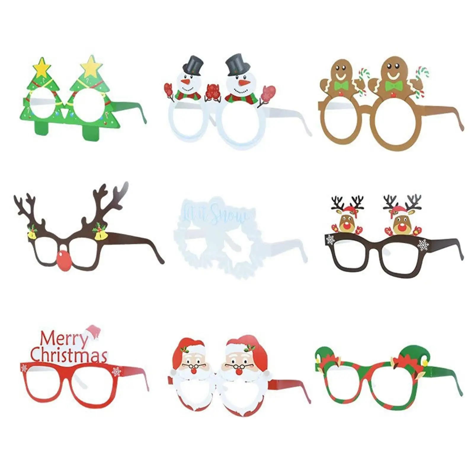9 Штук Очков в виде Санта-Снеговика Забавные очки Navidad Подарки Аксессуары для костюмов Реквизит для фотографий Украшения Рождественские Бумажные очки