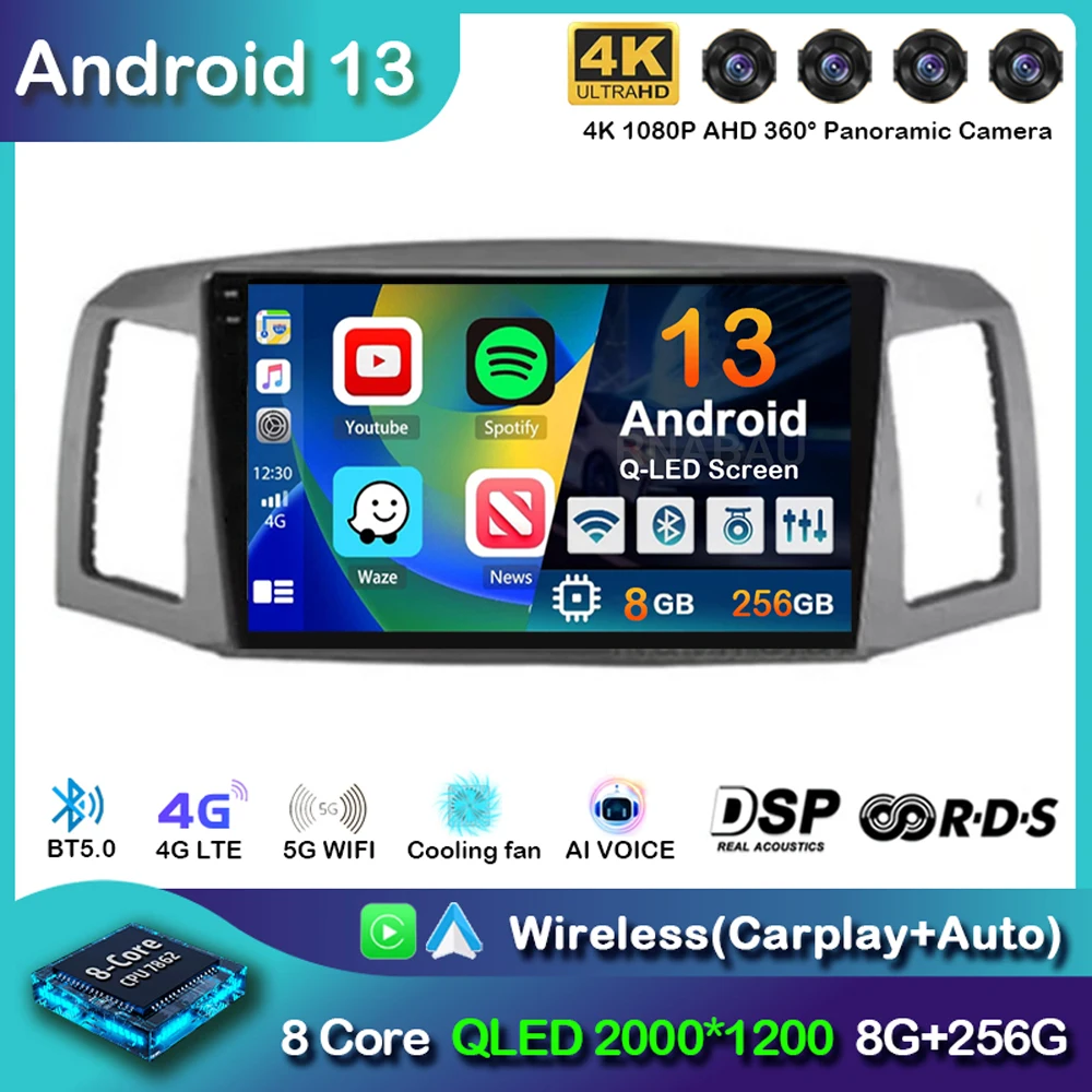 Android 13 Carplay Auto 4G Для Jeep Grand Cherokee 2004 2005 2006 2007 Автомобильное Радио GPS Мультимедийный Видеоплеер DSP Стерео Без 2Din