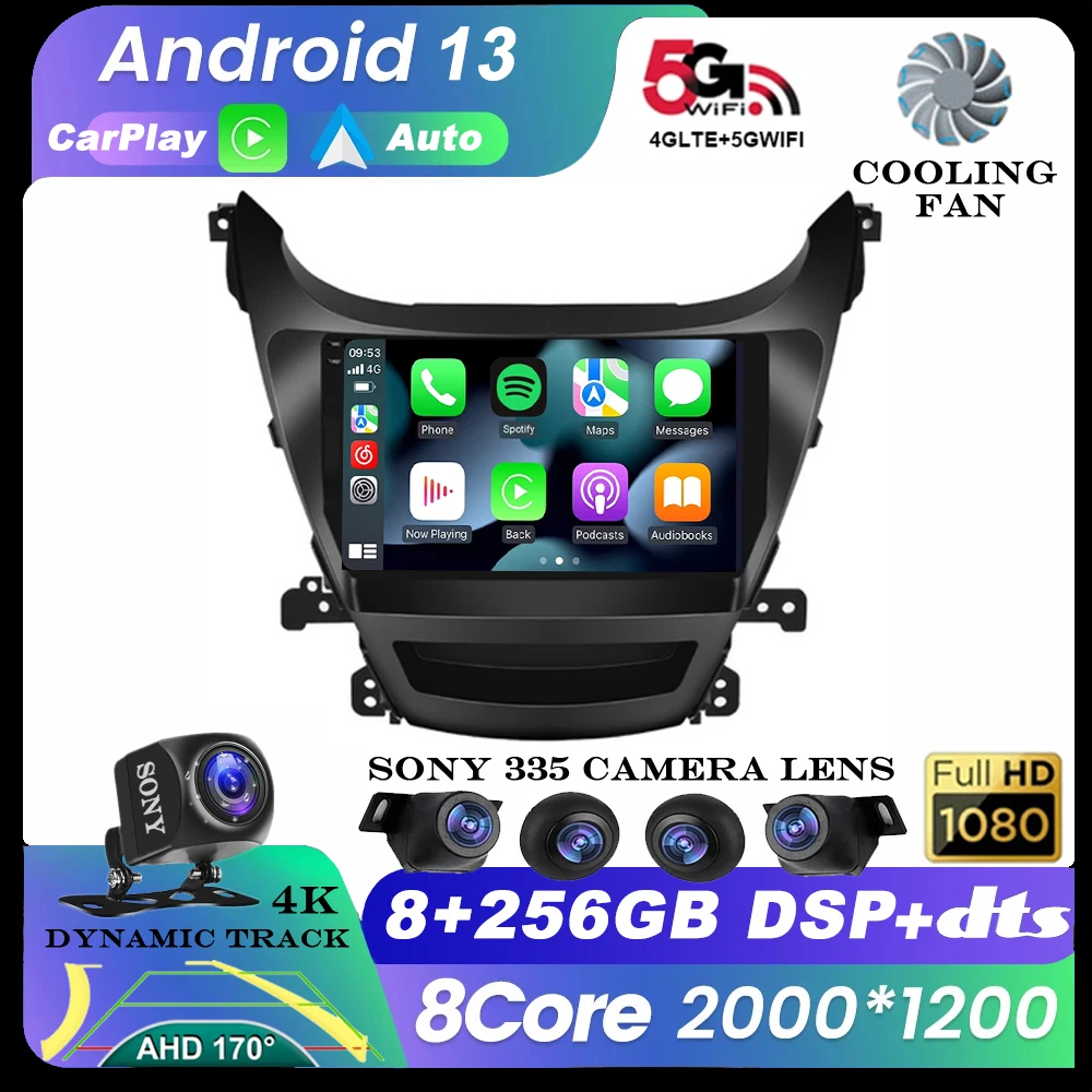 Android 13 для HYUNDAI ELANTRA 2011 2012 2013 2014 2015 2016 Мультимедиа Стерео видео Автомобильный радиоплеер Навигация GPS 4G WIFI BT