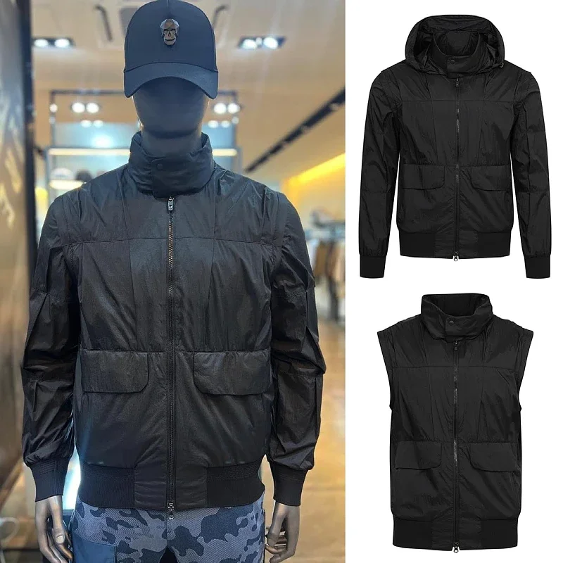 AW23, Новая мужская одежда для гольфа, легкие рукава с капюшоном, съемный топ, плиссированная ветрозащитная теплая куртка