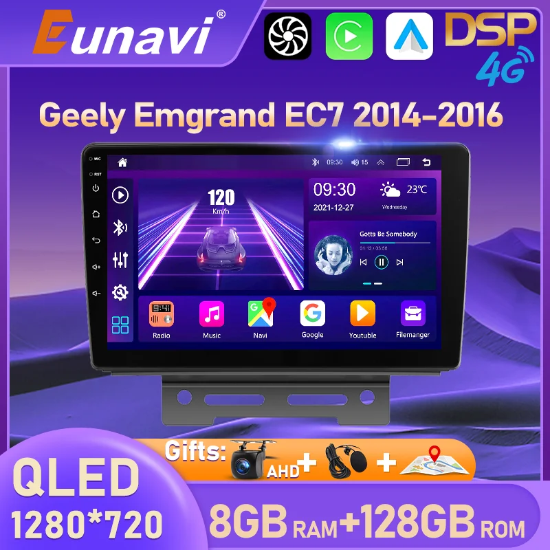 Eunavi 8 ГБ 128 ГБ Android 10 Автомагнитола Для Geely EMGRAND EC7 2014-2016 Мультимедийный видеоплеер Carplay GPS 2Din 2 Din без DVD
