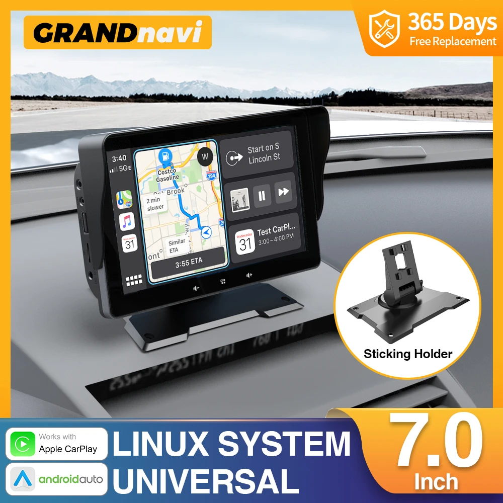 Grandnavi 7-дюймовый Автомобильный радиоприемник Carplay, мультимедийный видеоплеер, беспроводной сенсорный экран Android Auto для Nissan Toyota universary
