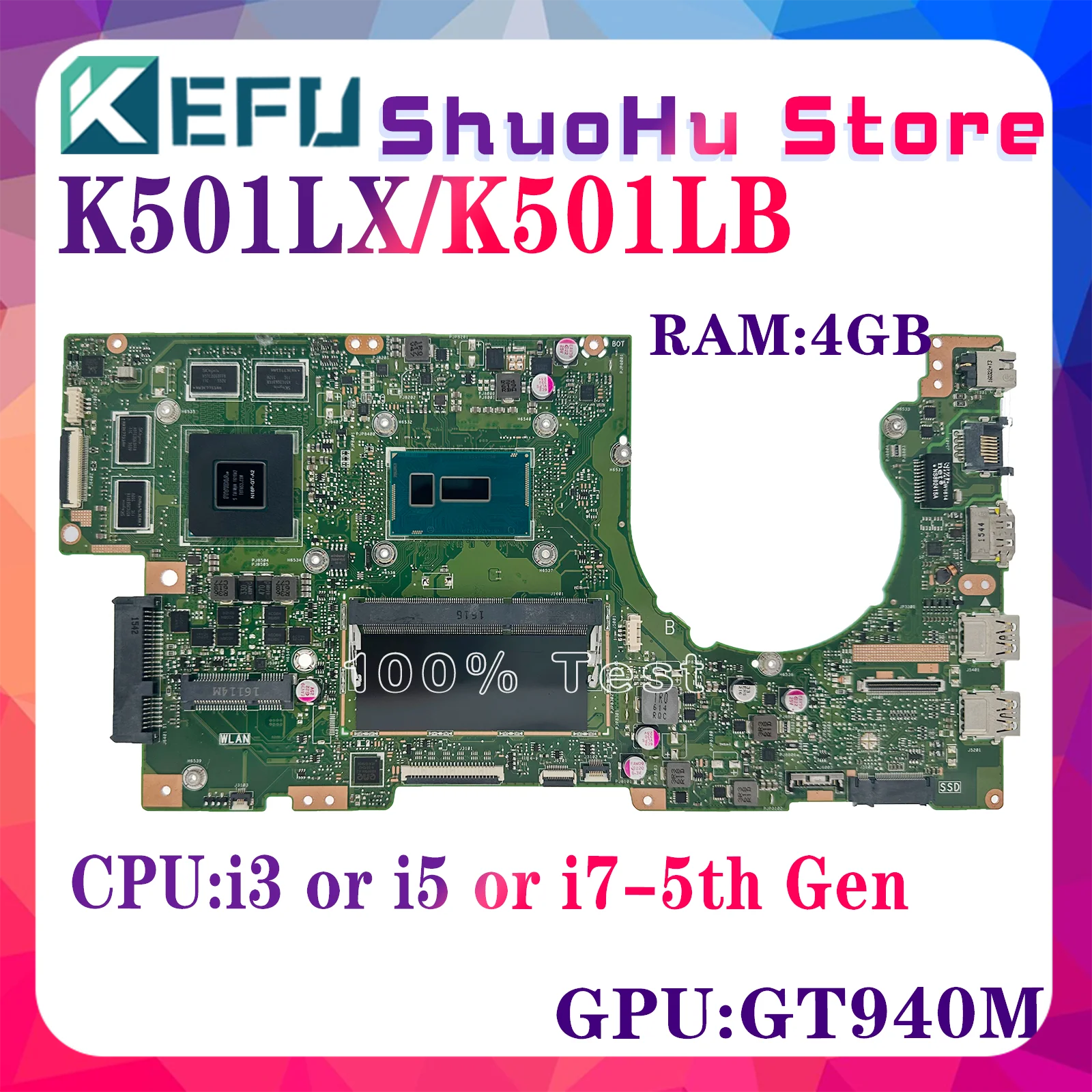 KEFU K501LX Материнская Плата Для ASUS A501L V505L K501L K501LB K501 Материнская плата Ноутбука I3-5th I5-5200U I7-5th 4 ГБ оперативной памяти GTX950M/GT940M