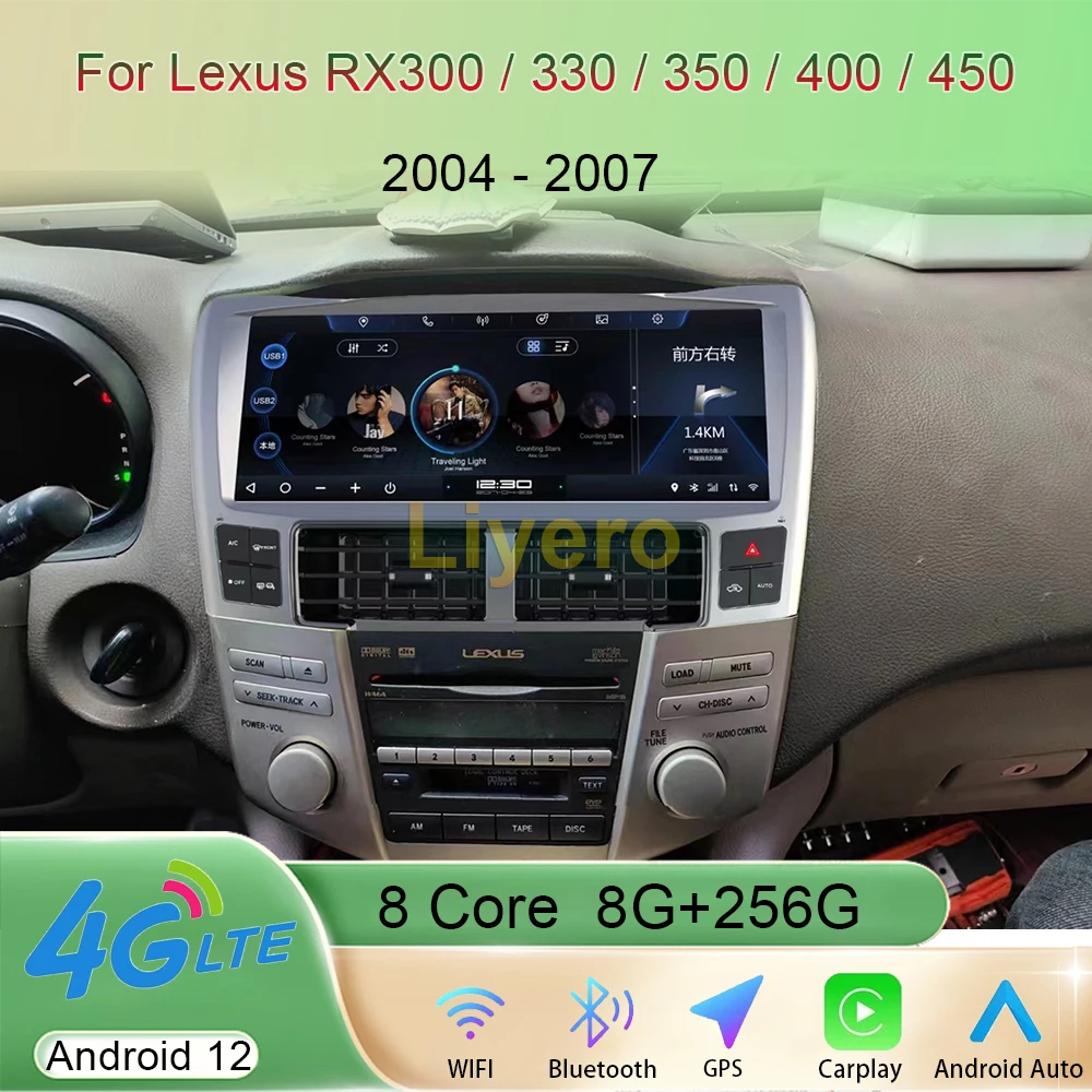 Liyero 12,3 Дюймов Android Для Lexus RX300 RX330 RX350 RX400 RX450 2004-2007 Автомобильный Радиоплеер GPS Навигация WIFI Видео Стерео 4G