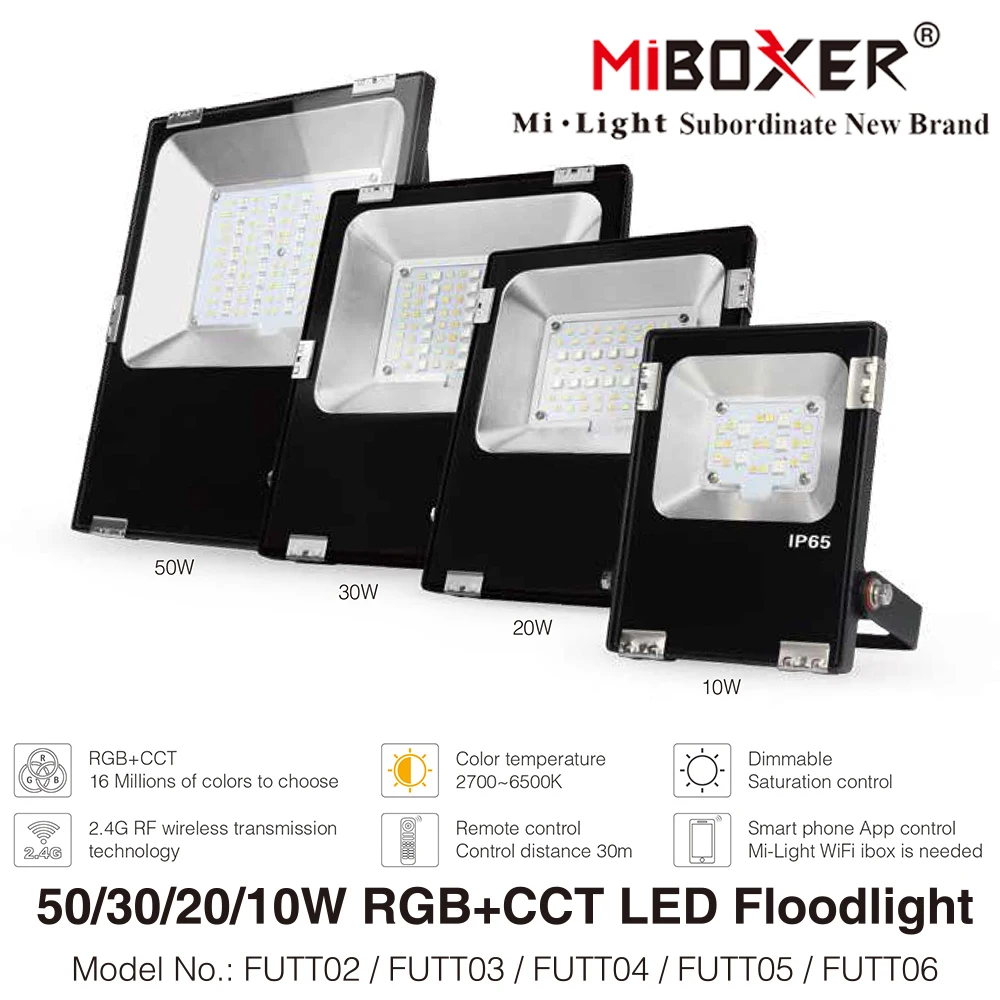 MiBoxer RGBCCT Светодиодный Прожектор 10 Вт 20 Вт 30 Вт 50 Вт Переменного тока 110 В 220 В 2.4 Г Пульт Дистанционного управления /WiFi APP Control IP65 Водонепроницаемый Светодиодный Прожектор на открытом воздухе