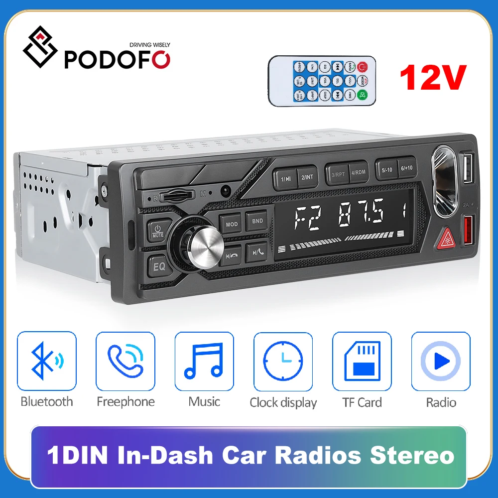 Podofo 1DIN Встроенные автомобильные Радиоприемники Стерео Цифровой Bluetooth Аудио Музыкальный Стерео 12 В Автомобильный плеер Радио MP3-плеер USB/SD/AUX-IN