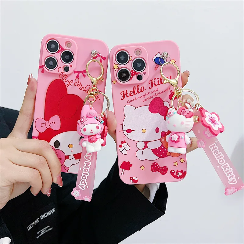 Sanrio Hello kitty my melody Кулон розовый Чехол Для Телефона iPhone 15 14 13 12 11 Pro Max Xr Xs Max 15 Plus Чехол Милый Мультяшный Чехол