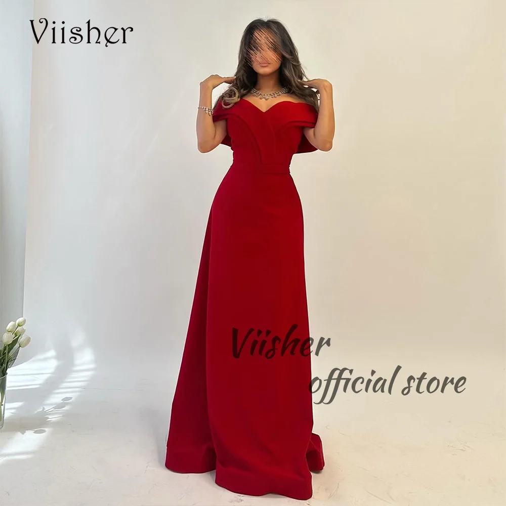Viisher бордовые атласные вечерние платья с открытыми плечами арабский Дубай вечернее платье со шлейфом длинные элегантные вечерние платья партии