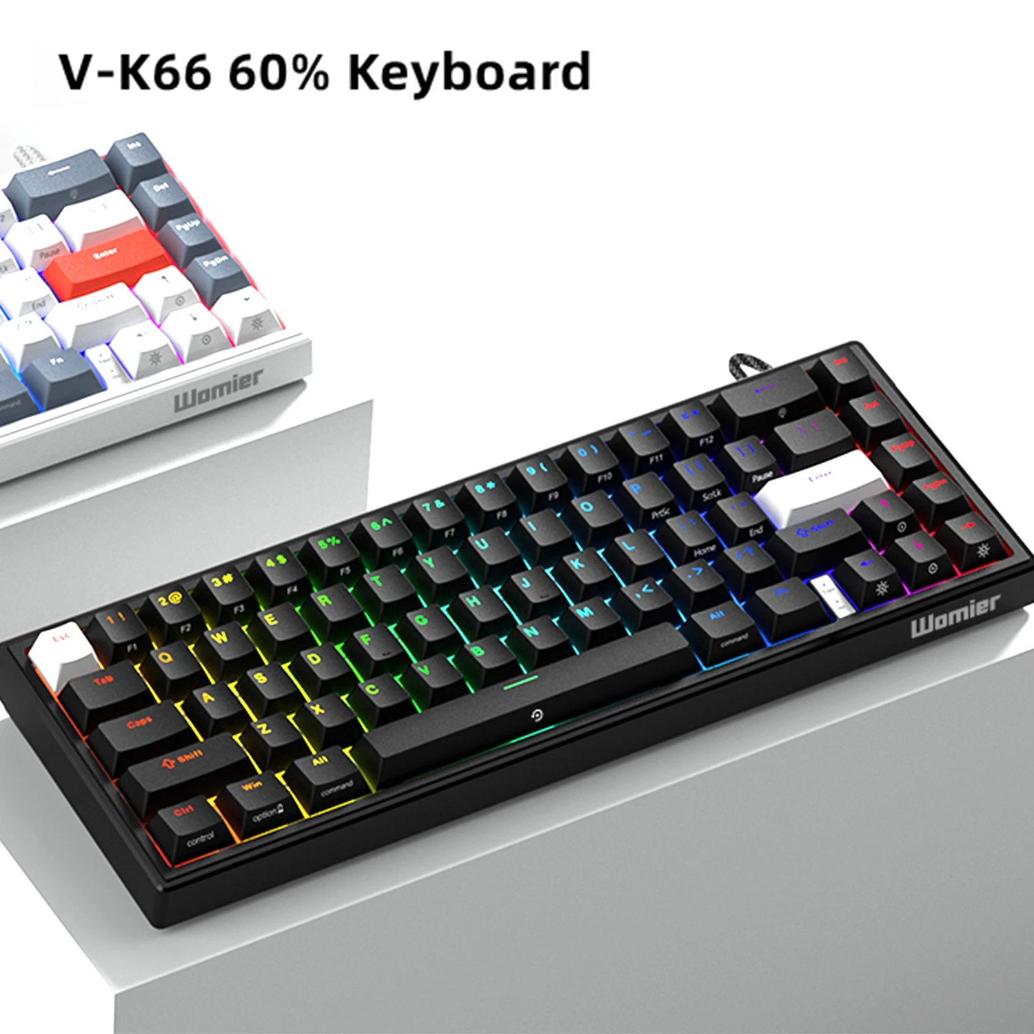 XVX V-K66 на 60% механическая игровая клавиатура, черно-белая клавиатура со светодиодной подсветкой, встроенная в прокладку клавиатура с клавишами со стрелками