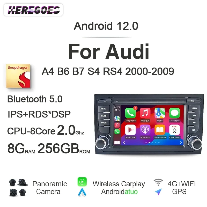Авто Android 12 Qualcomm 8G + 256G Автомобильный Радио GPS Плеер Carplay GPS Bluetooth Wifi Для Audi A4 B6 S4 RS4 B7 SEAT Exeo 2002-2009