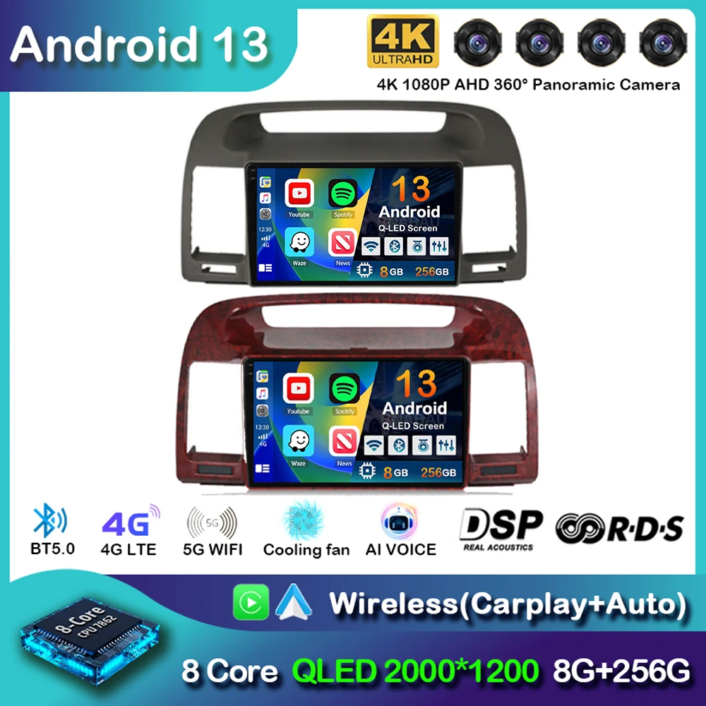 Автомагнитола Android 13 Carplay для Toyota Camry 5 2002 2003 2004 2005 2006 Мультимедийный видеоплеер GPS Навигация 2 Din DVD Стерео