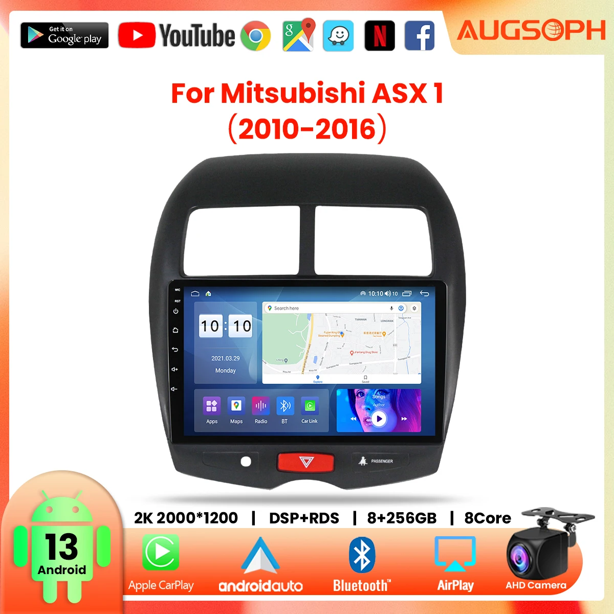 Автомагнитола Android 13 для Mitsubishi ASX 1 2010-2016, 10-дюймовый мультимедийный плеер с 4G WiFi Carplay и 2Din GPS