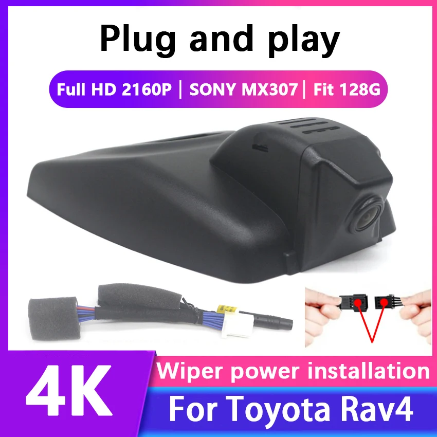 Автомобильный Видеорегистратор 4K 2160P Plug And Play Dash Cam Камера WiFi Видеомагнитофон Для Toyota Rav4 2018-2021 5-го Поколения/Venza Harrier 2021-2023