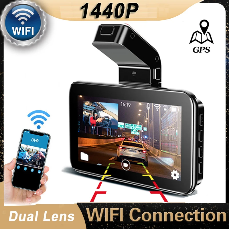 Автомобильный Видеорегистратор Dashcam 3 Дюйма IPS WIFI GPS FHD 1440P Двухобъективная Автоматическая Видеокамера 24H Парковочный Монитор G-Сенсор Регистратор Видеорегистратор