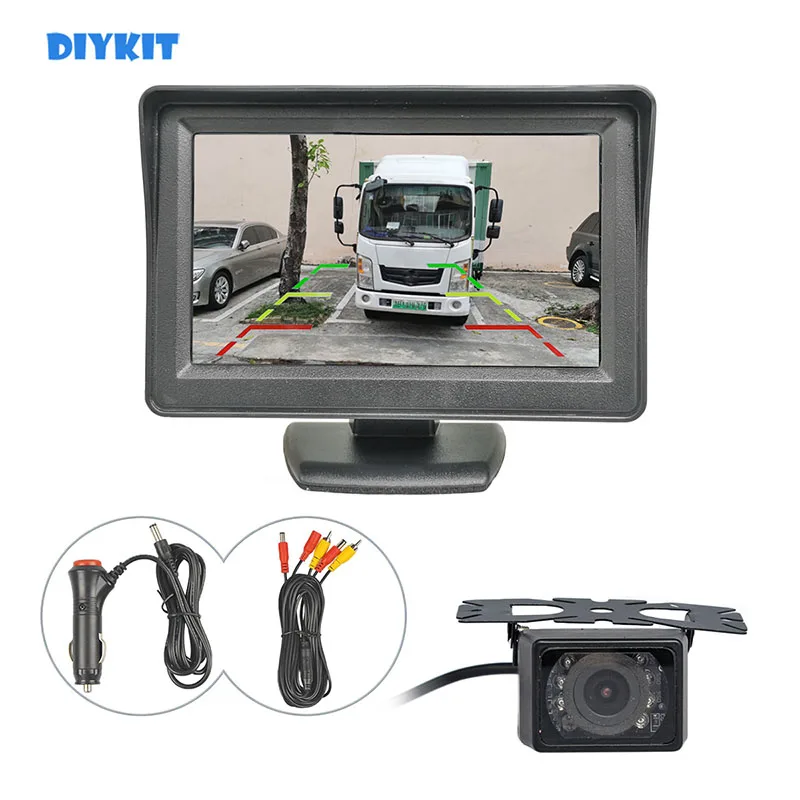 Автомобильный монитор DIYKIT с цветным 4,3-дюймовым TFT LCD дисплеем, Водонепроницаемая автомобильная камера заднего вида IR Ночного видения HD, система помощи при парковке