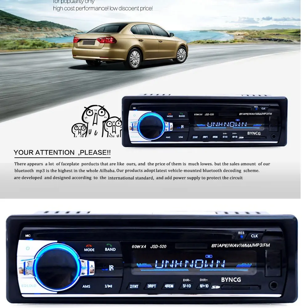 Автомобильный Радио Стерео Плеер Цифровой Bluetooth Автомобильный MP3 Мультимедийный Плеер 60Wx4 FM Аудио USB / SD с Встроенным В Приборную панель 12 В Входом AUX