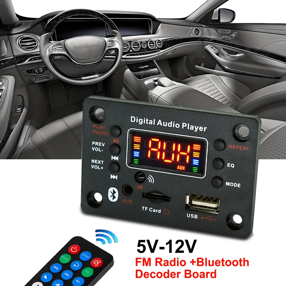 Автомобильный радиомодуль Беспроводной Bluetooth 5.3 Плата декодера WMA USB TF FM AUX Поддержка 12 В Микрофон для караоке Mp3 Плеер Динамик
