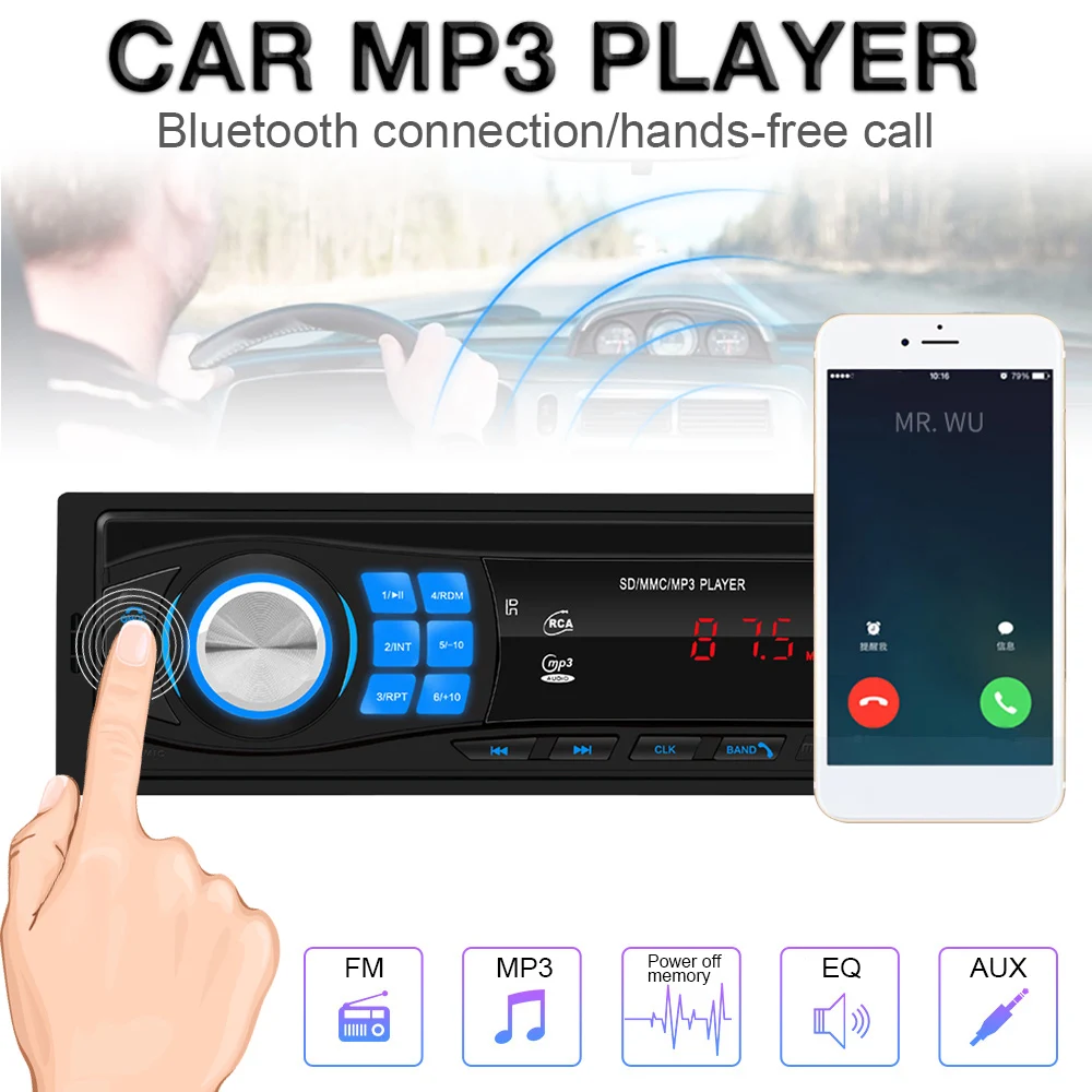 Автомобильный радиоприемник 12V Bluetooth MP3-плеер Автомобильный стереозвук с дистанционным управлением для FM USB SD AUX In 1 DIN для автомобиля Автомобиль Авто