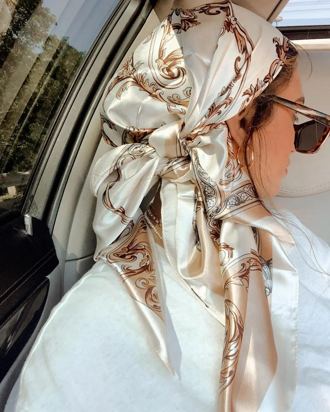 Атласный Квадратный шарф, женский мусульманский Хиджаб, Элегантный Шелковый шейный платок с принтом 2023, Шаль, обертывания, повязка на голову, ручка, Аксессуары для волос, Бандана