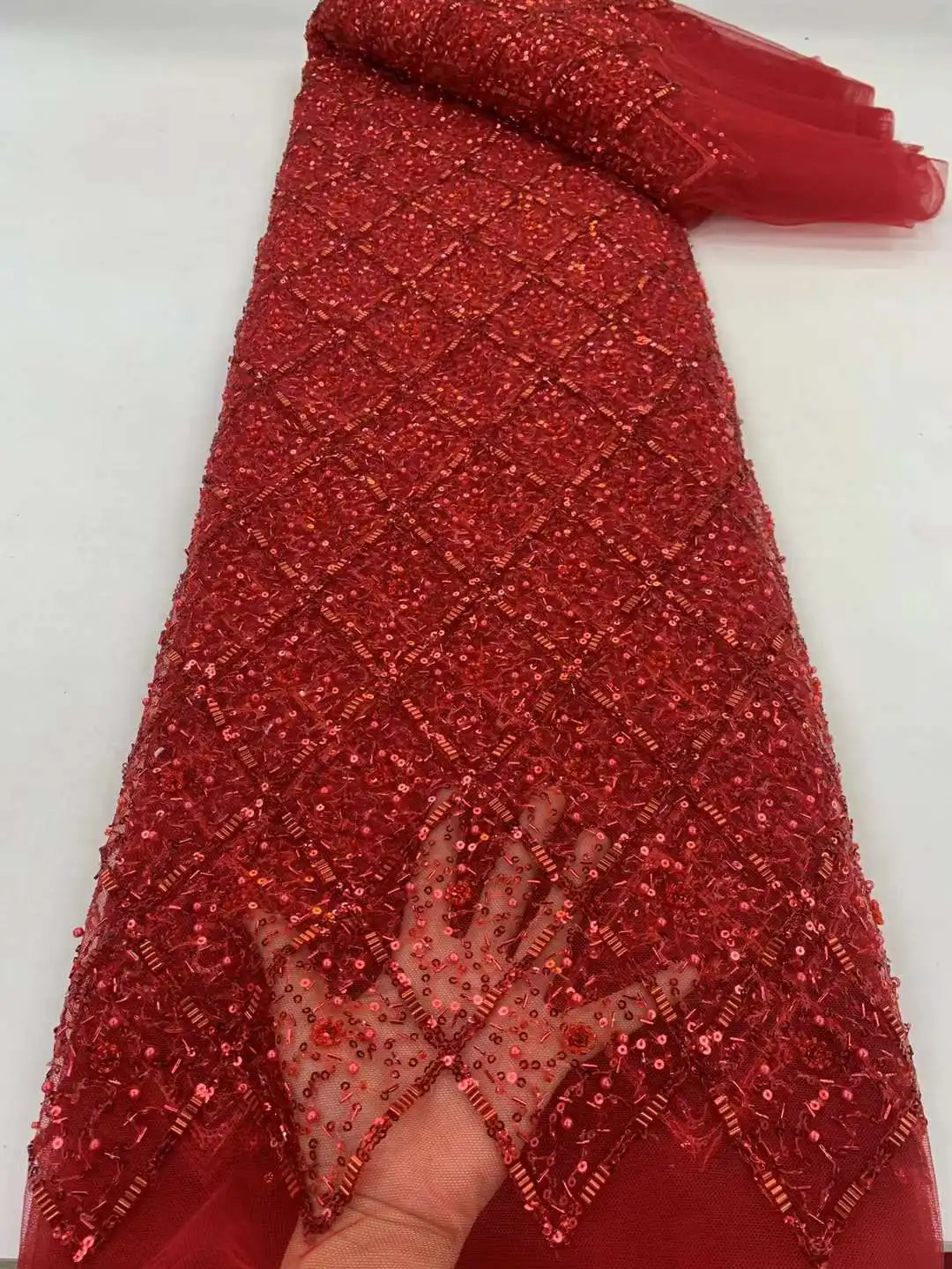 Африканские тяжелые бусины, кружевная ткань для жениха 2024, высококачественный материал, Нигерийские Французские блестки, кружевная ткань для свадебного шитья