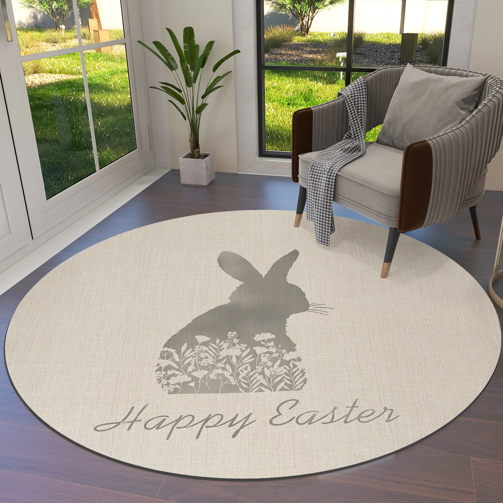Весенний круглый коврик с цветочным пасхальным кроликом, ковры для гостиной, большой коврик, украшение домашней спальни, детской комнаты
