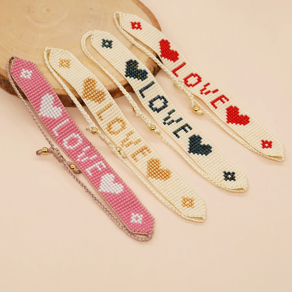 Вышитое бисером сердечко, Любовное письмо, Браслет Miyuki, Ювелирная цепочка ручной работы, Летние браслеты с подвесками для женщин, девочек-подростков, Pulsera