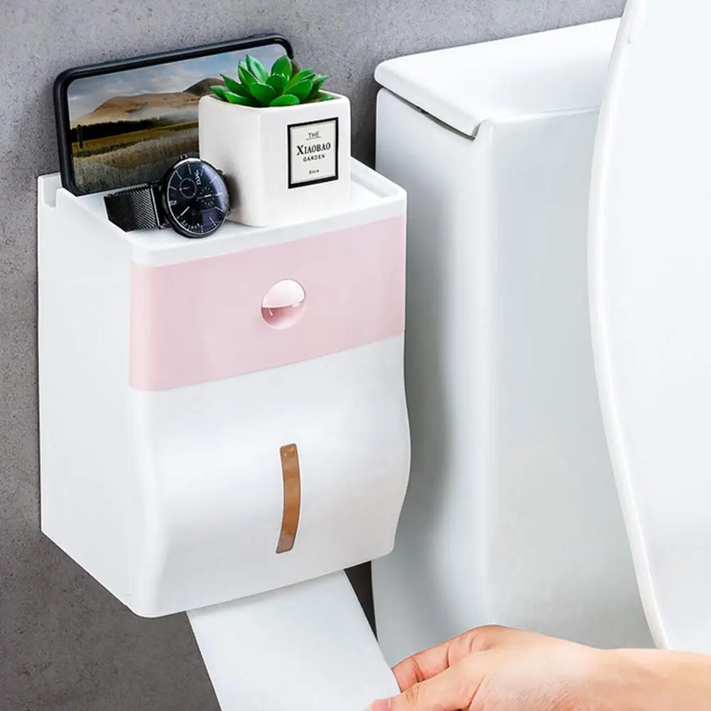 Держатель рулона туалетной бумаги для ванной Комнаты Двухслойный ABS Водонепроницаемый Настенный Самоклеящийся Ящик для хранения Рулонной бумаги Полка