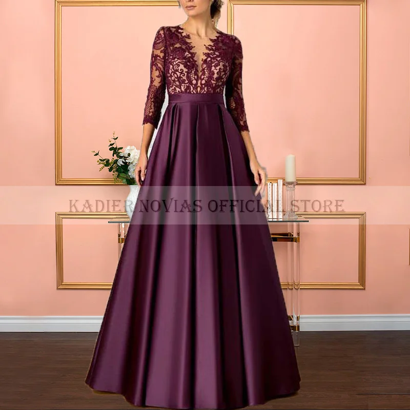 Длинные фиолетовые Атласные платья для матери Невесты Трапециевидной формы vestidos para mujer elegantes y bonitos vestidos de gala 2023