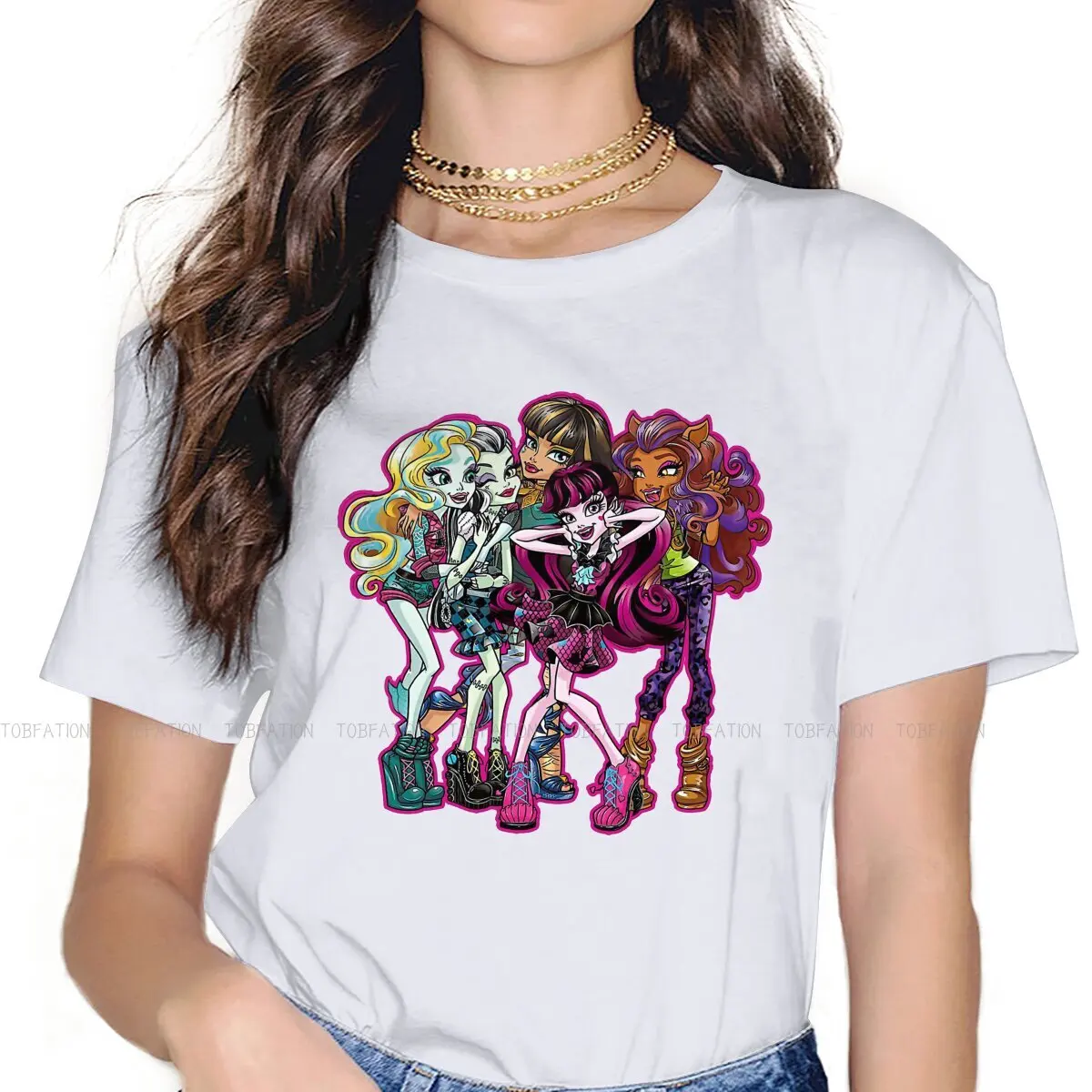 Женская одежда CORE GHOUL FRIENDS, женские футболки с графическим принтом Monster High, винтажные готические свободные топы, уличная одежда для девочек Kawaii