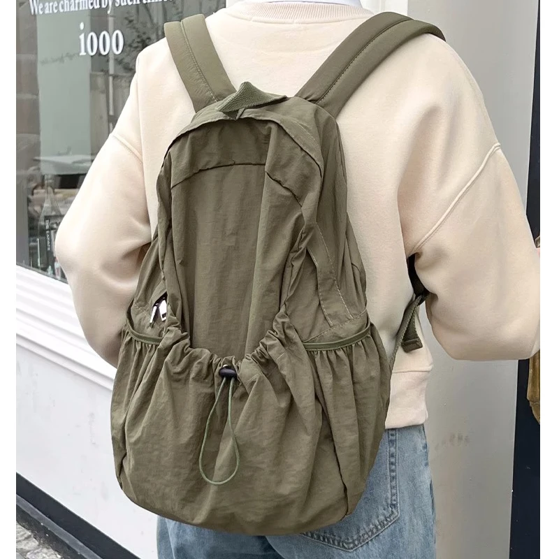 Женские рюкзаки Kpop Drawsting, повседневный женский рюкзак из мягкого нейлона, легкая студенческая сумка, дорожный мешок большой емкости, повседневный рюкзак