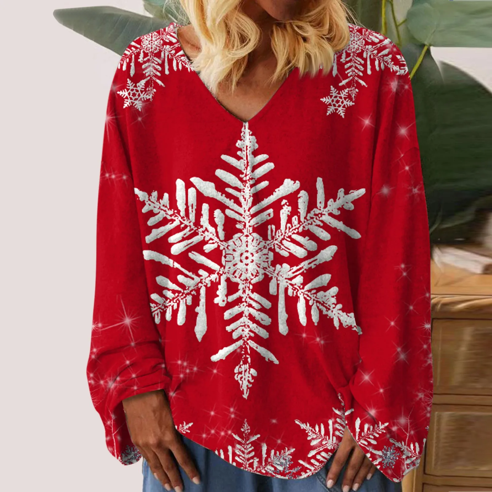 Женские топы 2023, Новый весенний пуловер с длинным рукавом и V-образным вырезом, Рождественские Свободные повседневные футболки с принтом на Рождество, оживленная популярность, футболки