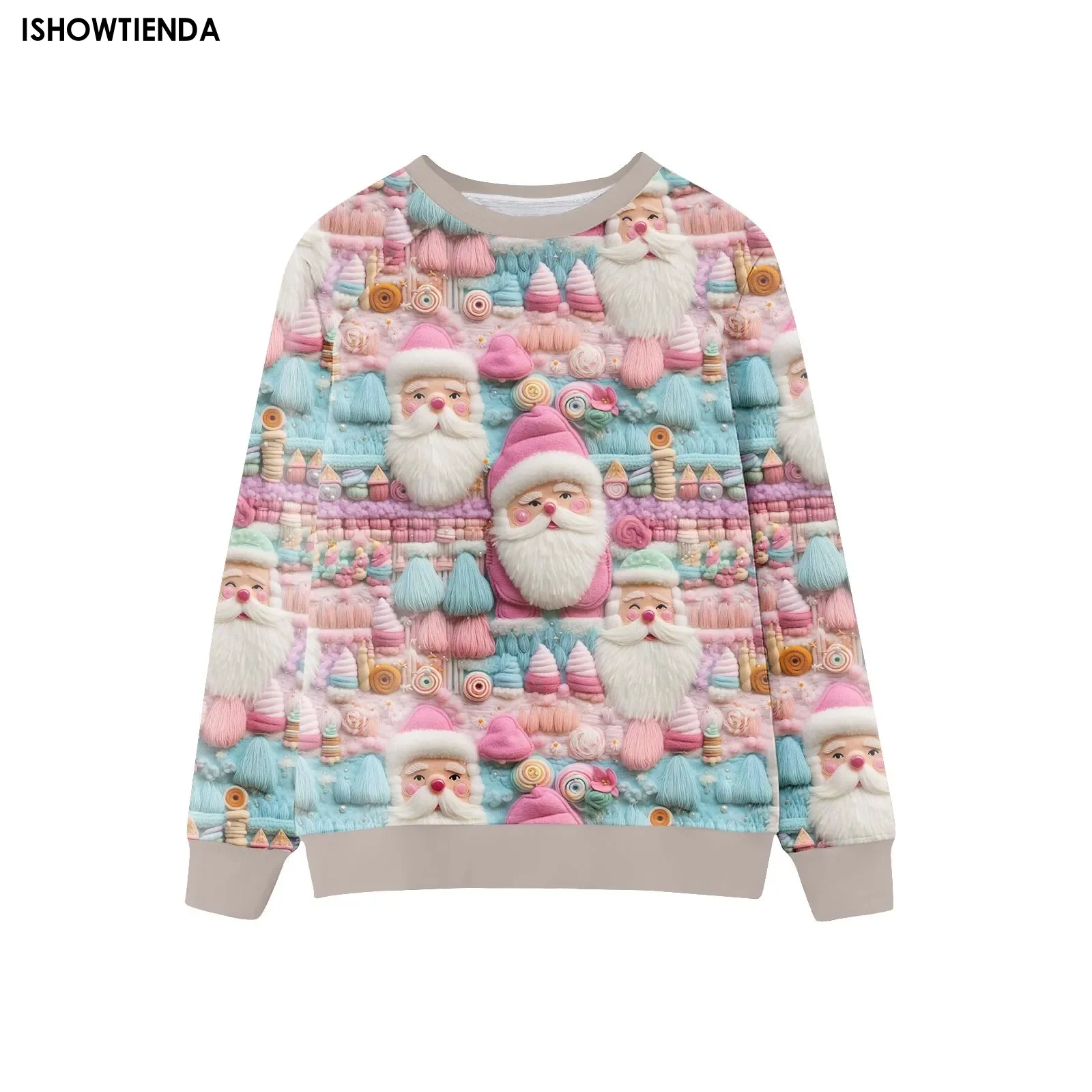 Женский Рождественский пуловер, топ, новинка зимы 2023, пуловер с графическим принтом Санта-Клауса, модные топы с круглым вырезом, мультяшная толстовка