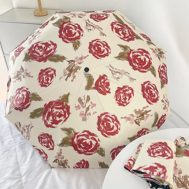 Женский солнцезащитный зонт Fresh Rose с защитой от ультрафиолета и прозрачным зонтиком двойного назначения Компактный портативный зонт