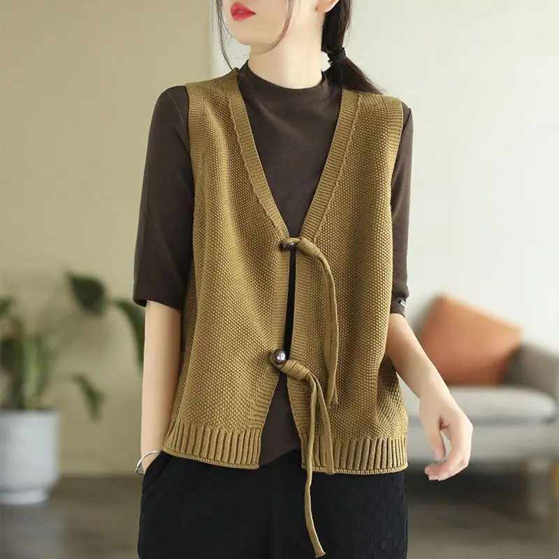 Жилет, свитер, куртка в винтажном стиле, женский 2023 Новый вязаный кардиган, свободный повседневный топ
